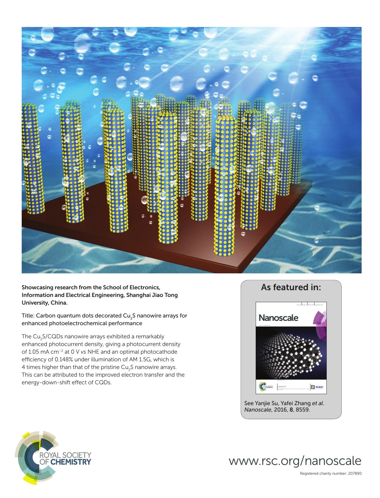 Carbon quantum dots decorated Cu2S nanowire arrays for enhanced photoelectrochemical performance by Ming Li Renjie Zhao Yanjie Su Zhi Yang Yafei Zhang