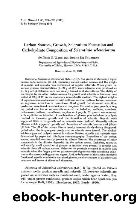Carbon sources, growth, sclerotium formation and carbohydrate composition of <Emphasis Type="Italic">Sclerotinia sclerotiorum<Emphasis> by Unknown