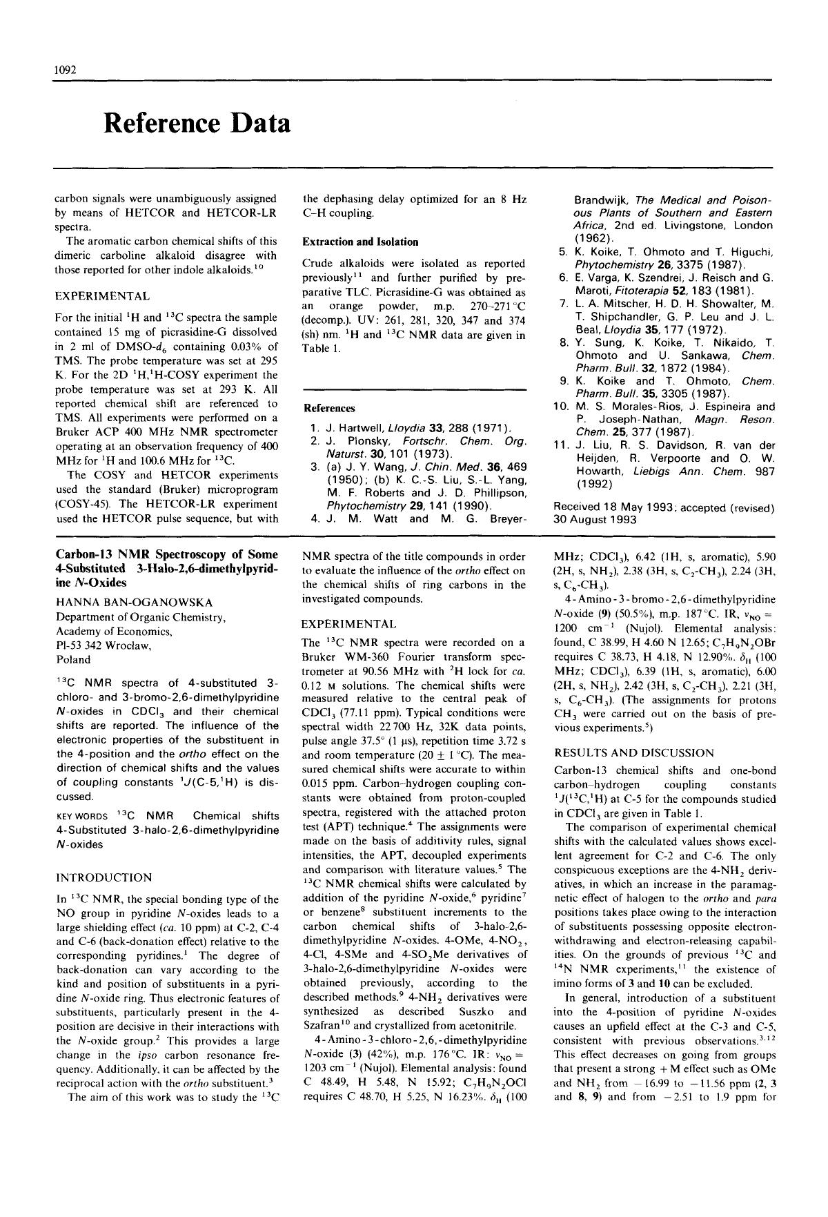 Carbon-13 NMR spectroscopy of some 4-substituted 3-halo-2,6-dimethylpyridine N-Oxides by Unknown