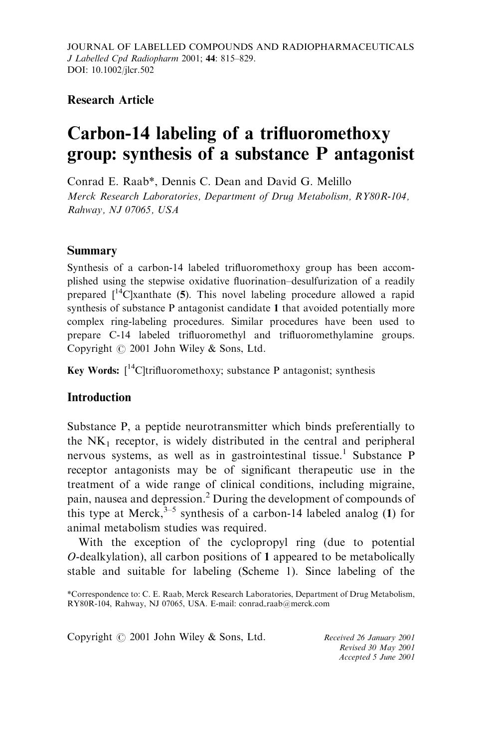 Carbon-14 labeling of a trifluoromethoxy group: synthesis of a substance P antagonist by Unknown
