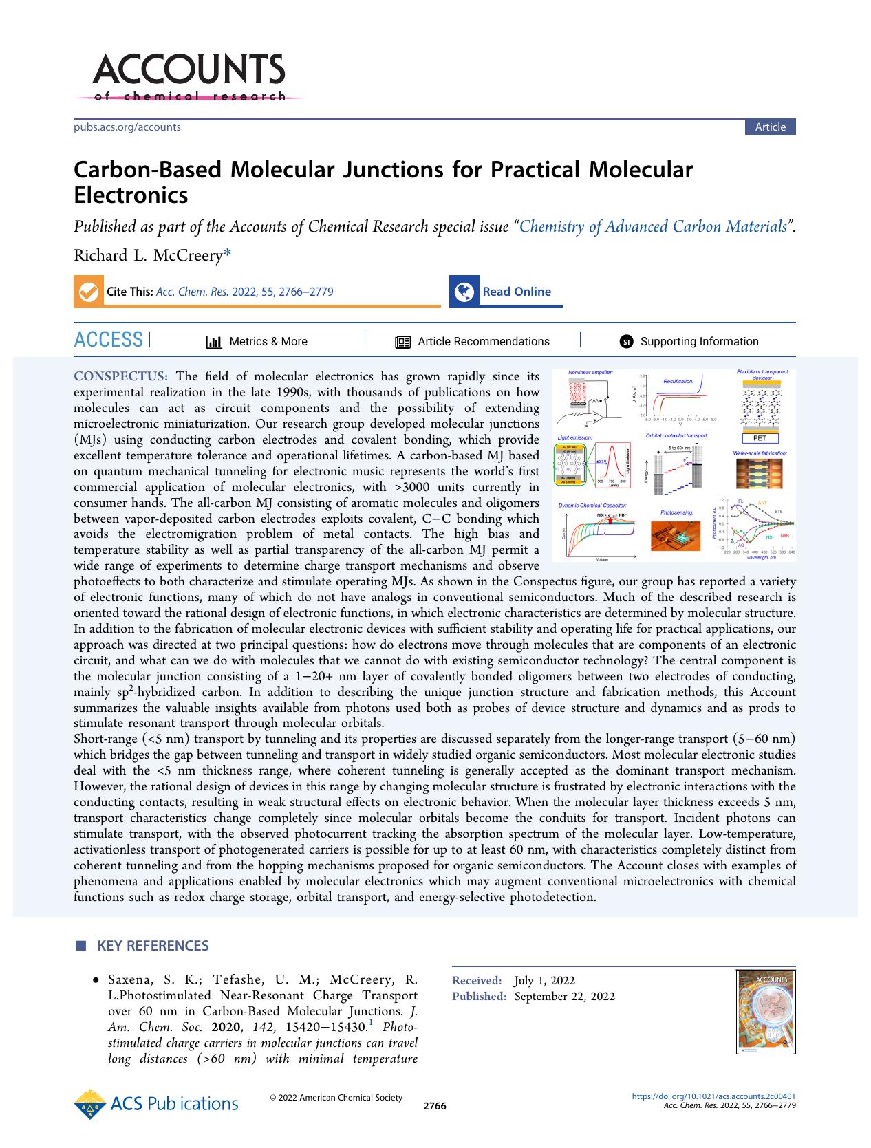 Carbon-Based Molecular Junctions for Practical Molecular Electronics by Richard L. McCreery