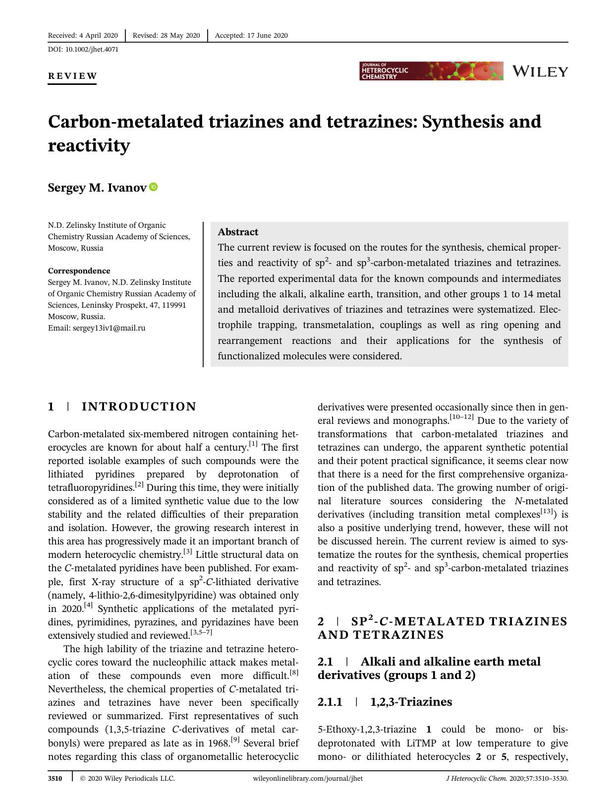 Carbon-Metalated Triazines and Tetrazines: Synthesis and Reactivity by Unknown