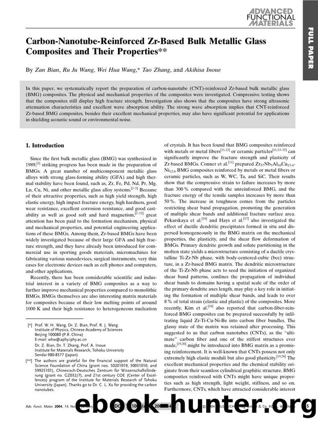 Carbon-Nanotube-Reinforced Zr-Based Bulk Metallic Glass Composites and Their Properties by Unknown
