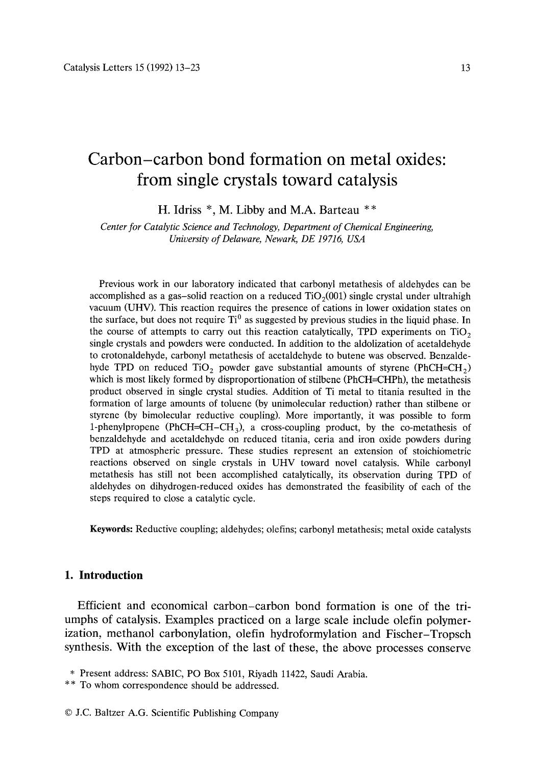 Carbon-carbon bond formation on metal oxides: From single crystals toward catalysis by Unknown