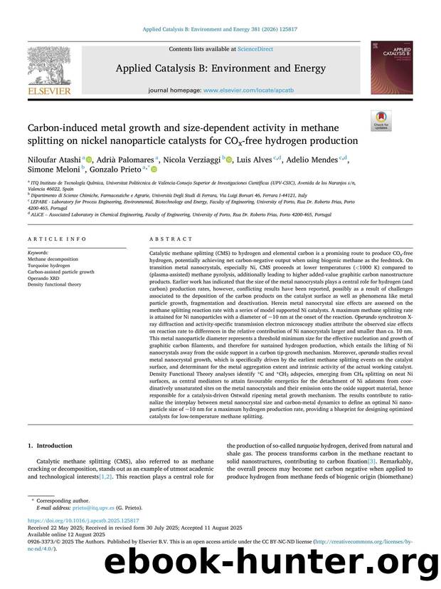 Carbon-induced metal growth and size-dependent activity in methane splitting on nickel nanoparticle catalysts for COx-free hydrogen production by unknow