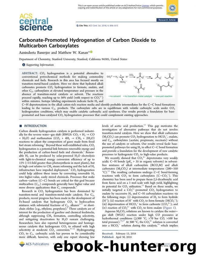 Carbonate-Promoted Hydrogenation of Carbon Dioxide to Multicarbon Carboxylates by Aanindeeta Banerjee & Matthew W. Kanan (ORCID: 0000-0002-5932-6289)