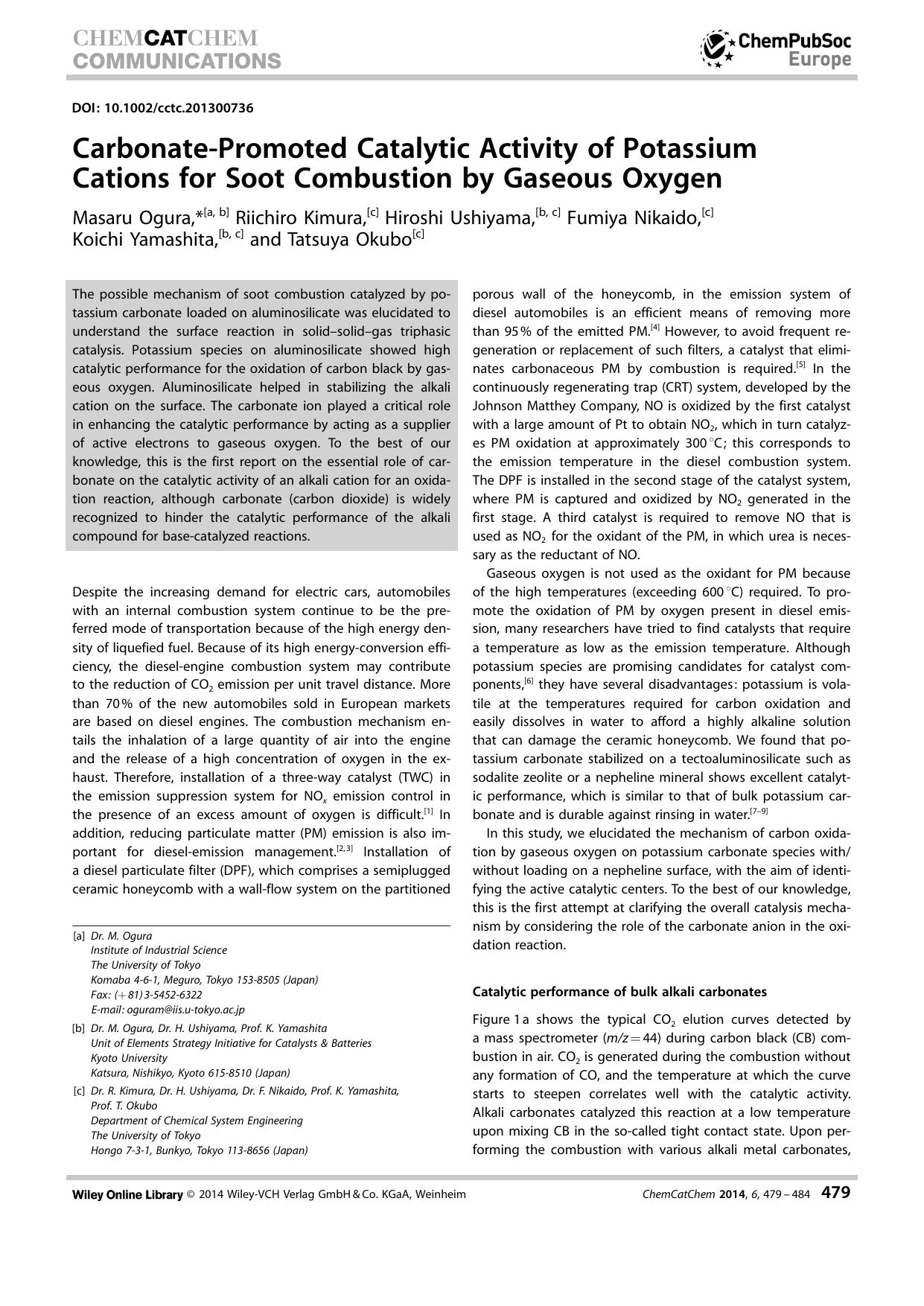 CarbonatePromoted Catalytic Activity of Potassium Cations for Soot Combustion by Gaseous Oxygen by Unknown