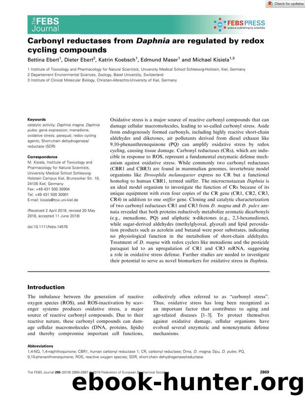Carbonyl reductases from Daphnia are regulated by redox cycling compounds by Unknown