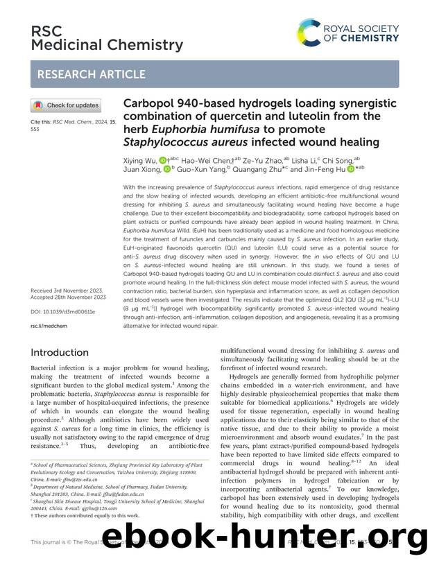 Carbopol 940-based hydrogels loading synergistic combination of quercetin and luteolin from the herb Euphorbia humifusa to promote Staphylococcus aureus infected wound healing by unknow