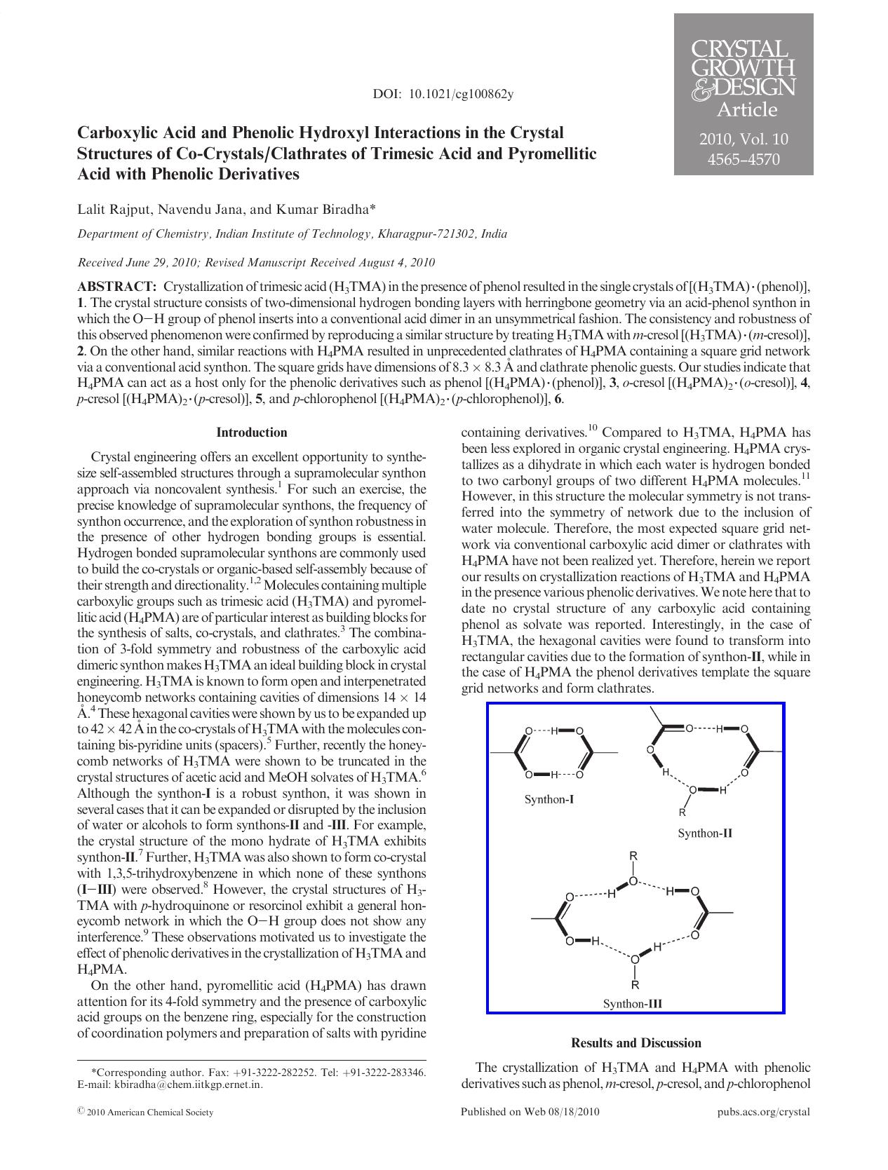 Carboxylic Acid and Phenolic Hydroxyl Interactions in the Crystal Structures of Co-CrystalsClathrates of Trimesic Acid and Pyromellitic Acid with Phenolic Derivatives by Unknown
