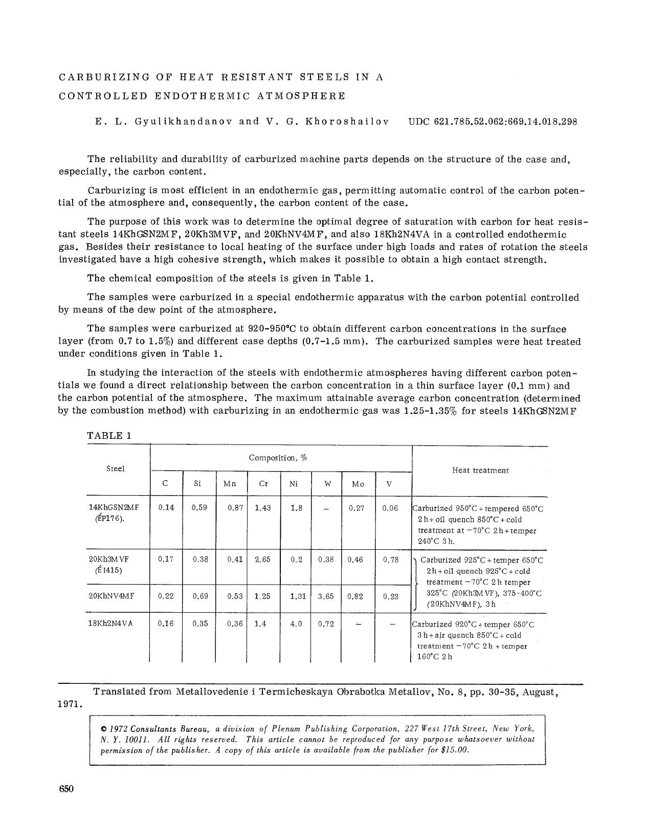 Carburizing of heat resistant steels in a controlled endothermic atmosphere by Unknown