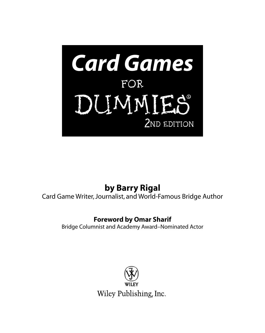 Card Games for Dummies 2nd Edition by Unknown