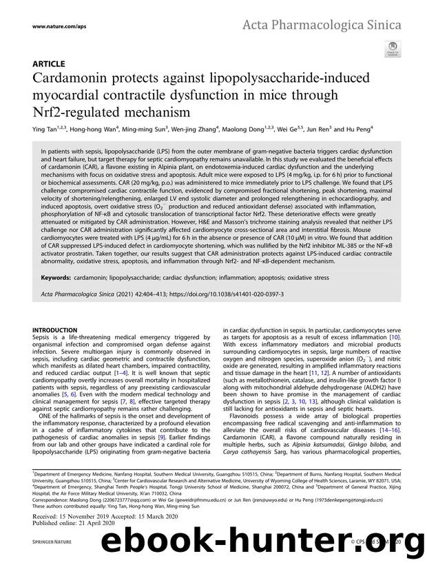Cardamonin protects against lipopolysaccharide-induced myocardial contractile dysfunction in mice through Nrf2-regulated mechanism by unknow