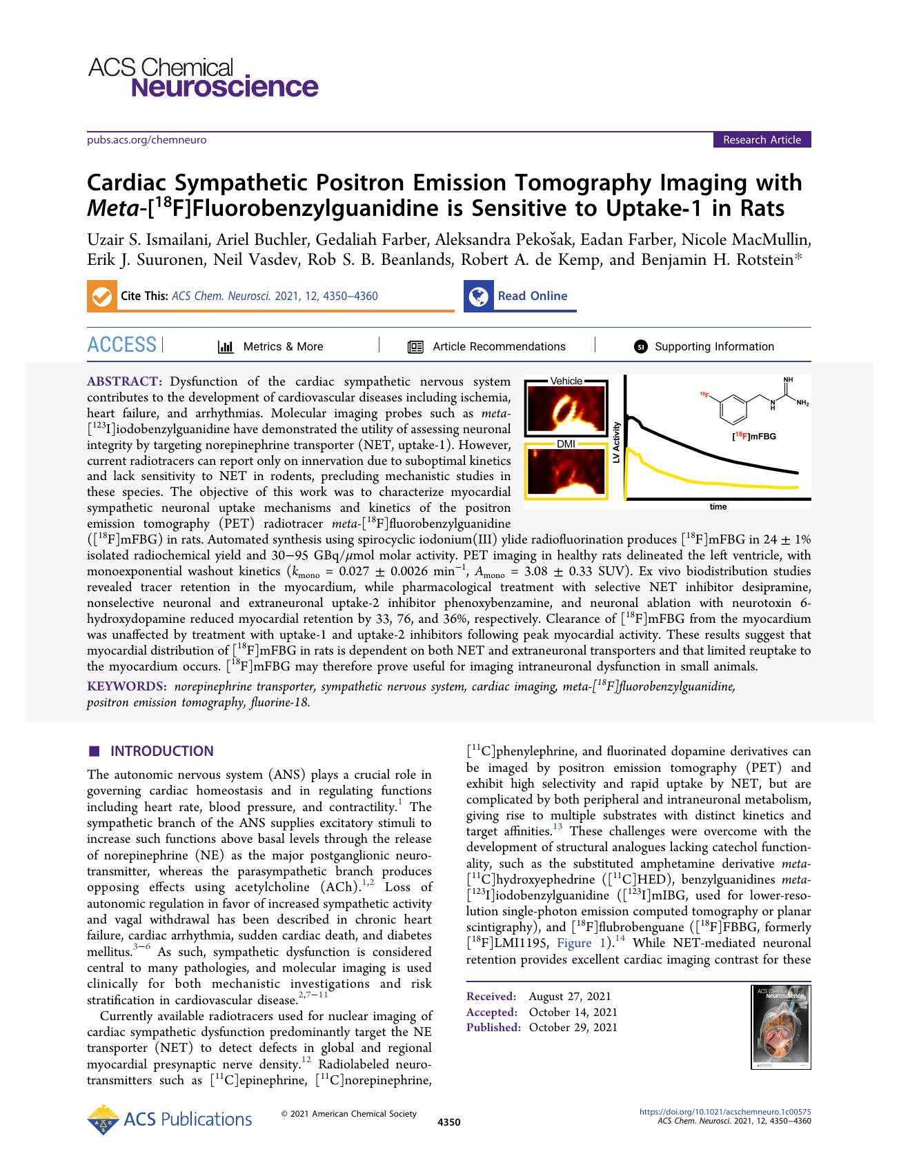 Cardiac Sympathetic Positron Emission Tomography Imaging with Meta-[18F]Fluorobenzylguanidine is Sensitive to Uptake-1 in Rats by unknow