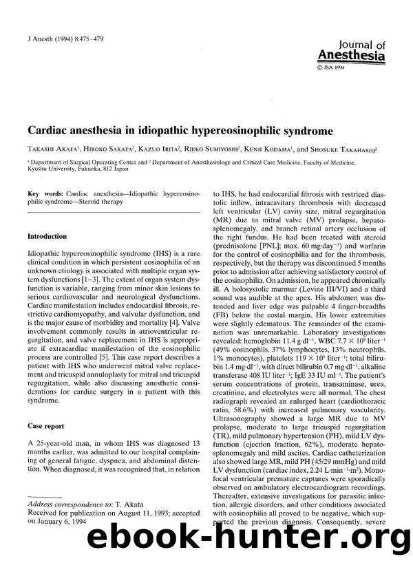 Cardiac anesthesia in idiopathic hypereosinophilic syndrome by Unknown