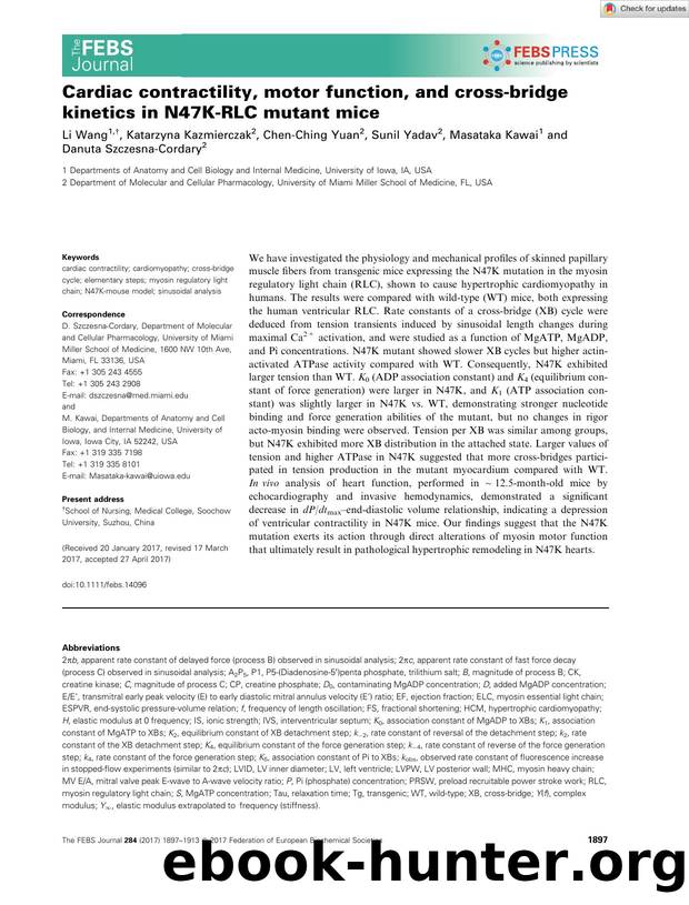 Cardiac contractility, motor function, and crossâbridge kinetics in N47KâRLC mutant mice by Unknown