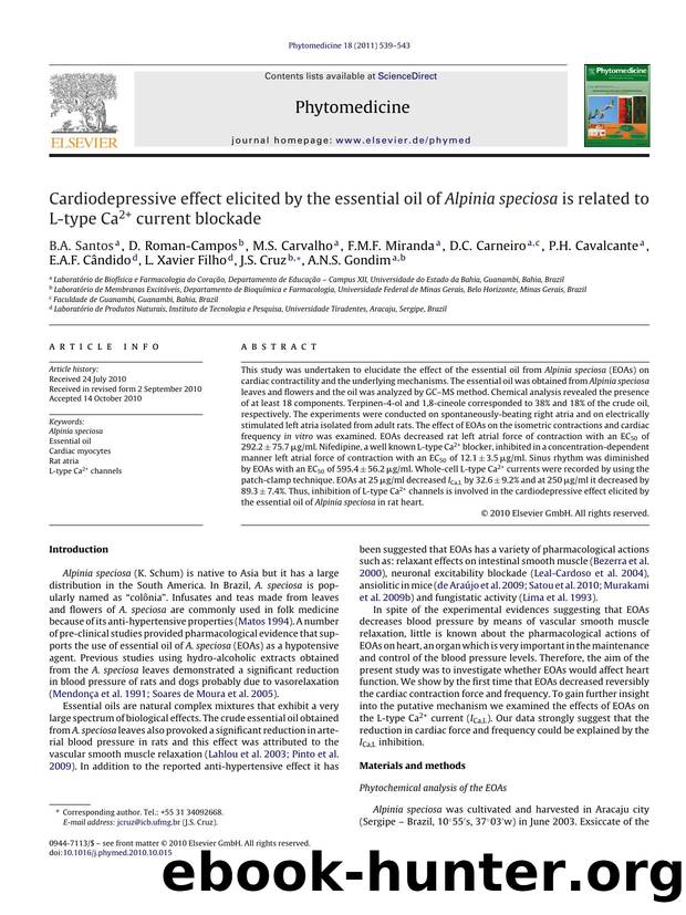 Cardiodepressive effect elicited by the essential oil of Alpinia speciosa is related to L-type Ca2+ current blockade by B.A. Santos