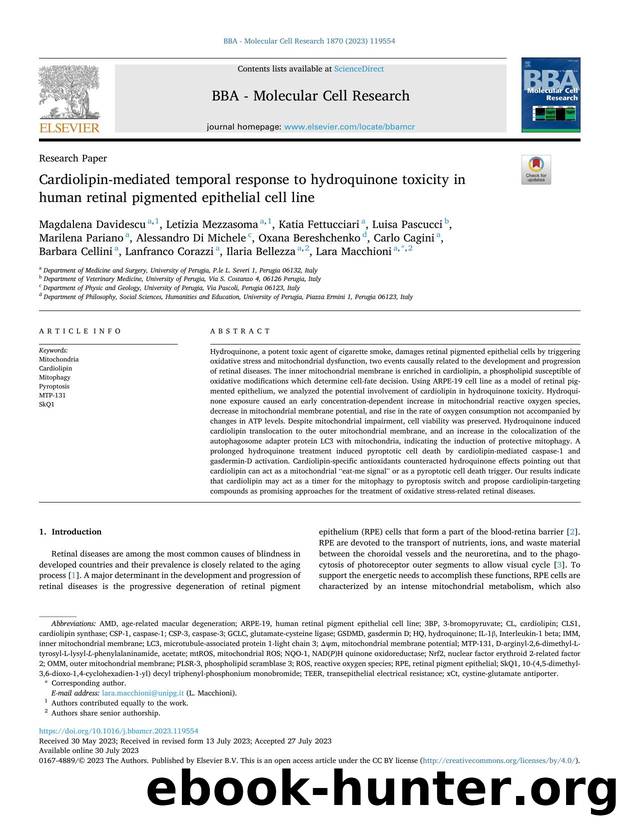Cardiolipin-mediated temporal response to hydroquinone toxicity in human retinal pigmented epithelial cell line by unknow