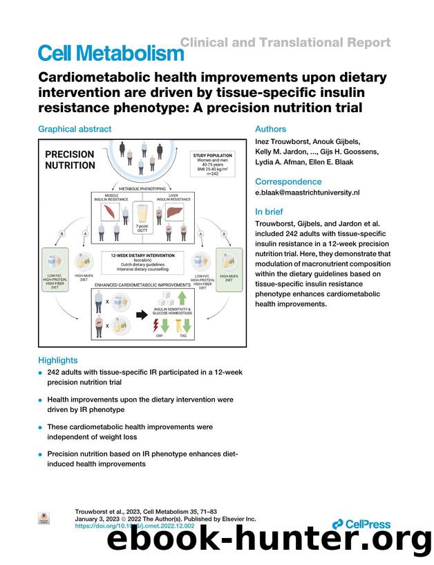 Cardiometabolic health improvements upon dietary intervention are driven by tissue-specific insulin resistance phenotype: A precision nutrition trial by unknow