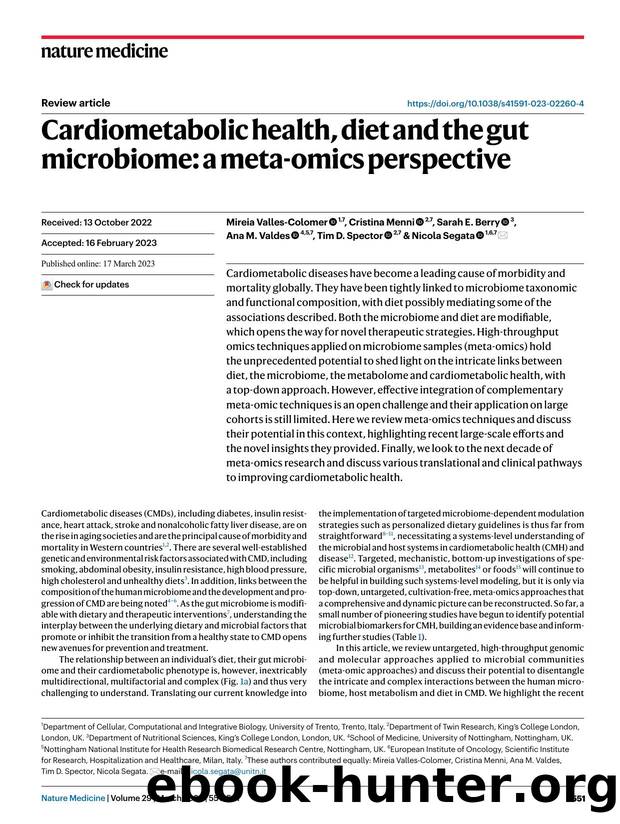 Cardiometabolic health, diet and the gut microbiome: a meta-omics perspective by unknow