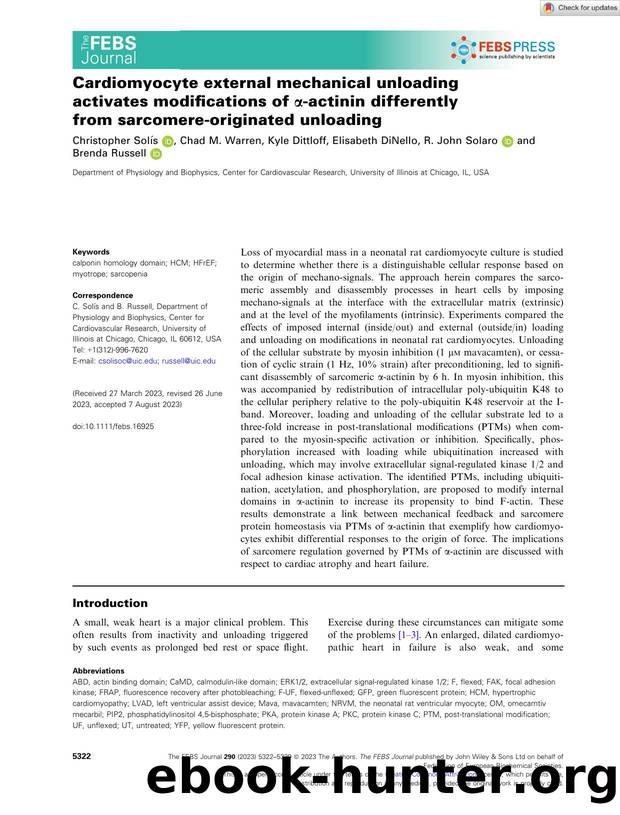 Cardiomyocyte external mechanical unloading activatesÂ modifications of Î±âactinin differently fromÂ sarcomereâoriginated unloading by Unknown