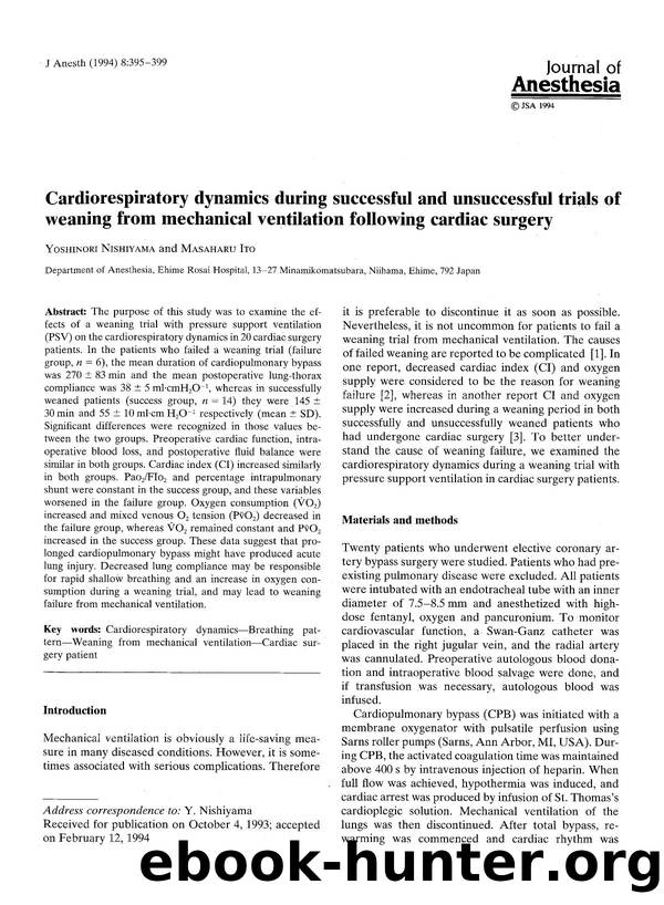 Cardiorespiratory dynamics during successful and unsuccessful trials of weaning from mechanical ventilation following cardiac surgery by Unknown