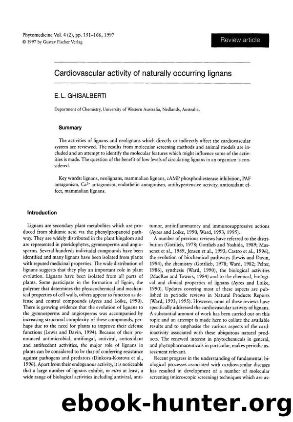 Cardiovascular activity of naturally occurring lignans by E.L. Ghisalberti