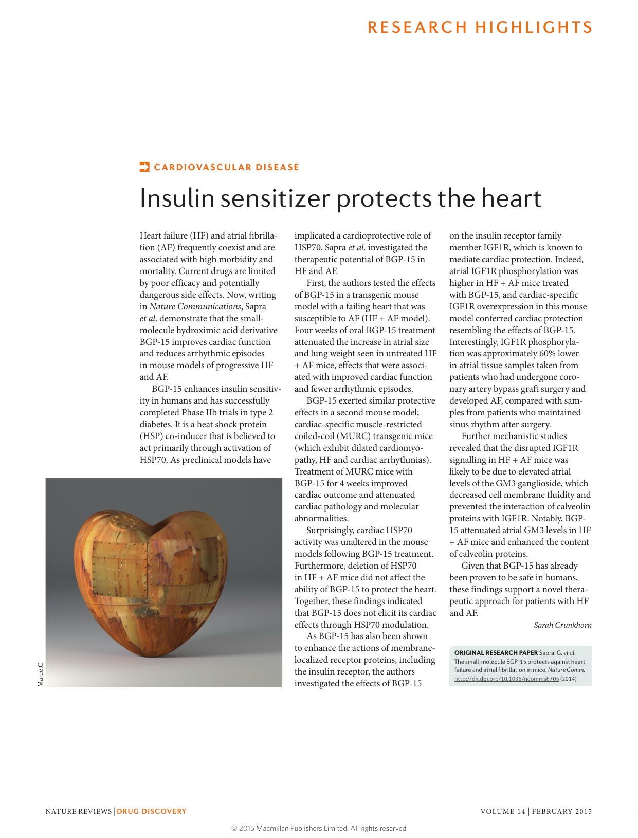 Cardiovascular disease: Insulin sensitizer protects the heart by Sarah Crunkhorn