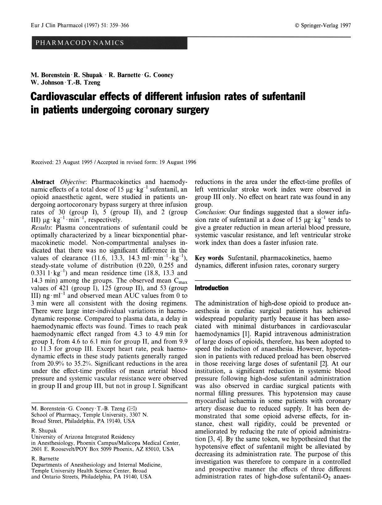 Cardiovascular effects of different infusion rates of sufentanil in patients undergoing coronary surgery by Unknown