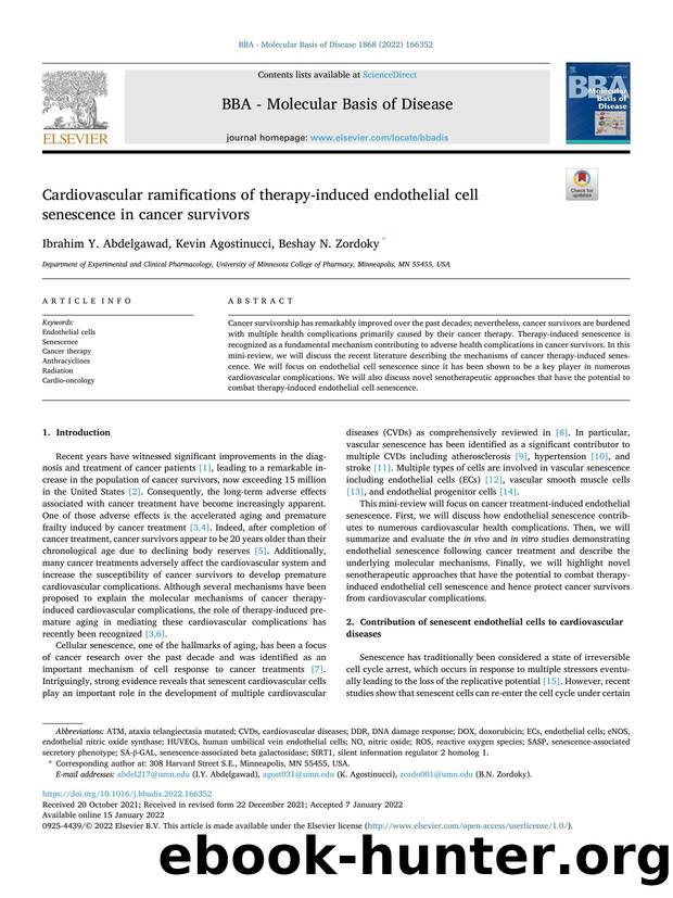Cardiovascular ramifications of therapy-induced endothelial cell senescence in cancer survivors by Ibrahim Y. Abdelgawad & Kevin Agostinucci & Beshay N. Zordoky