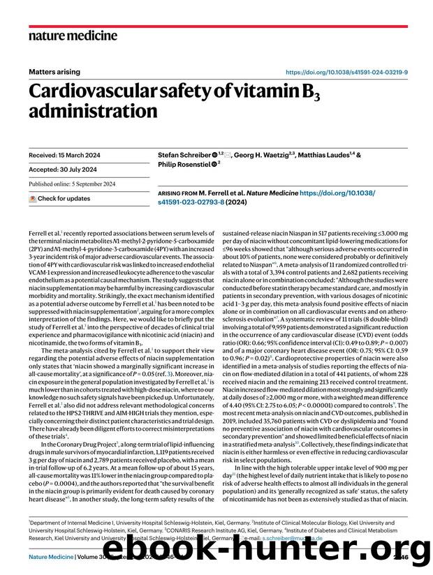 Cardiovascular safety of vitamin B3 administration by Stefan Schreiber & Georg H. Waetzig & Matthias Laudes & Philip Rosenstiel