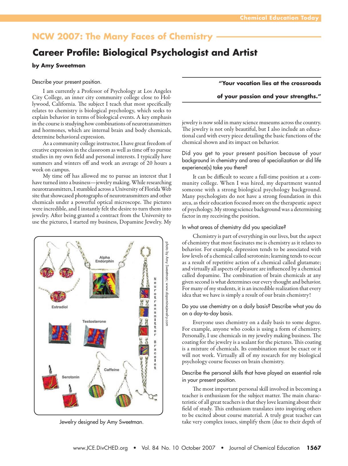 Career Profile: Biological Psychologist and Artist by Amy Sweetman