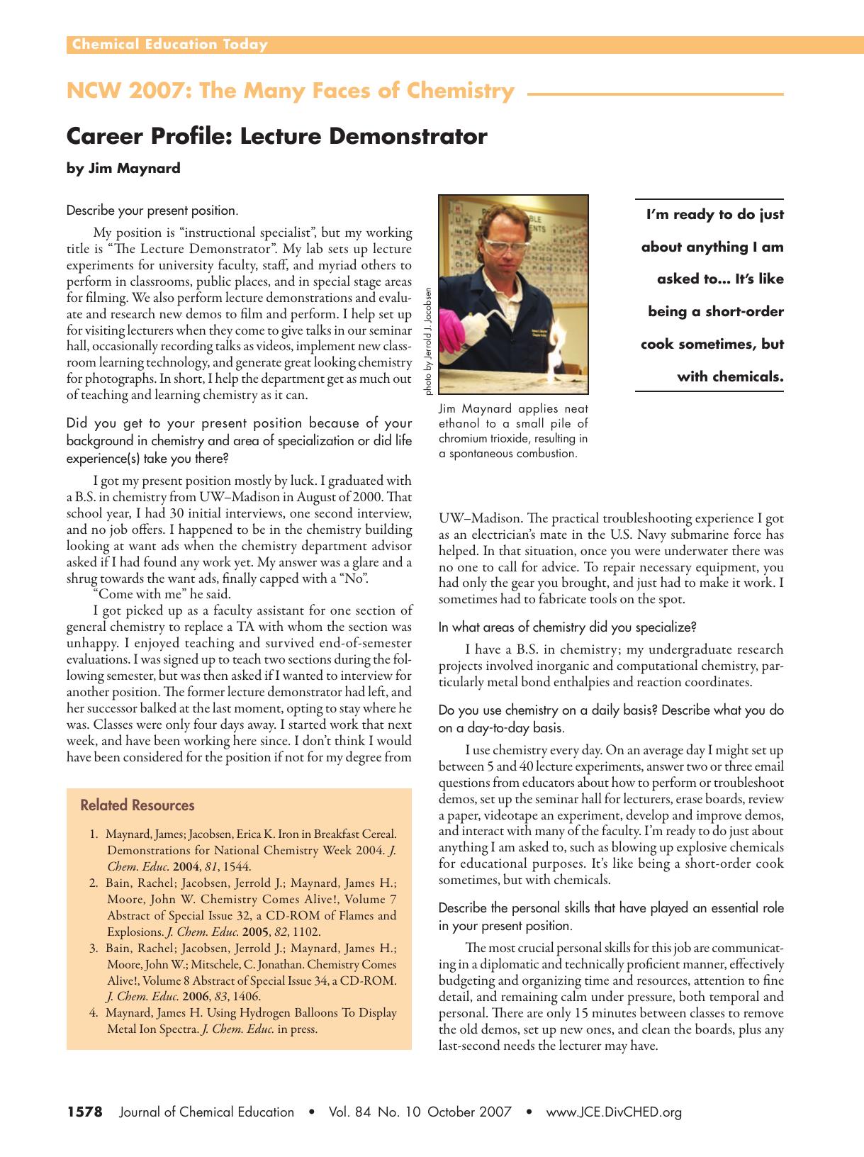 Career Profile: Lecture Demonstrator by James H. Maynard
