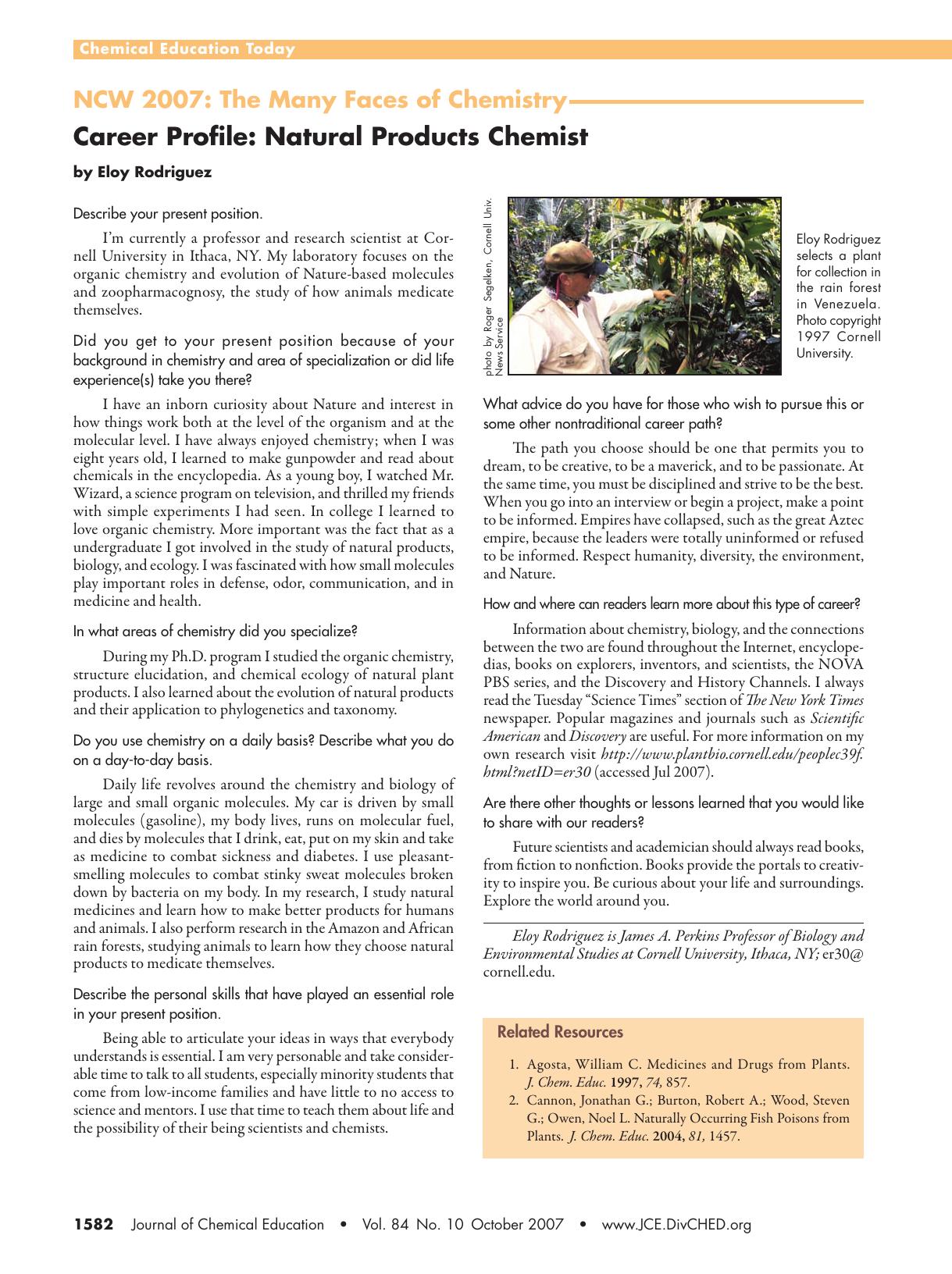 Career Profile: Natural Products Chemist by Eloy Rodriguez