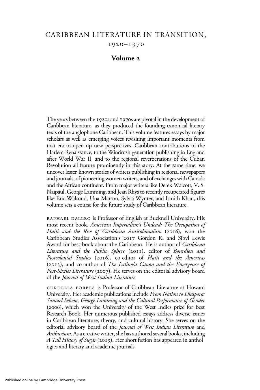 Caribbean Literature in Transition, 1920â1970 by Raphael Dalleo Curdella Forbes