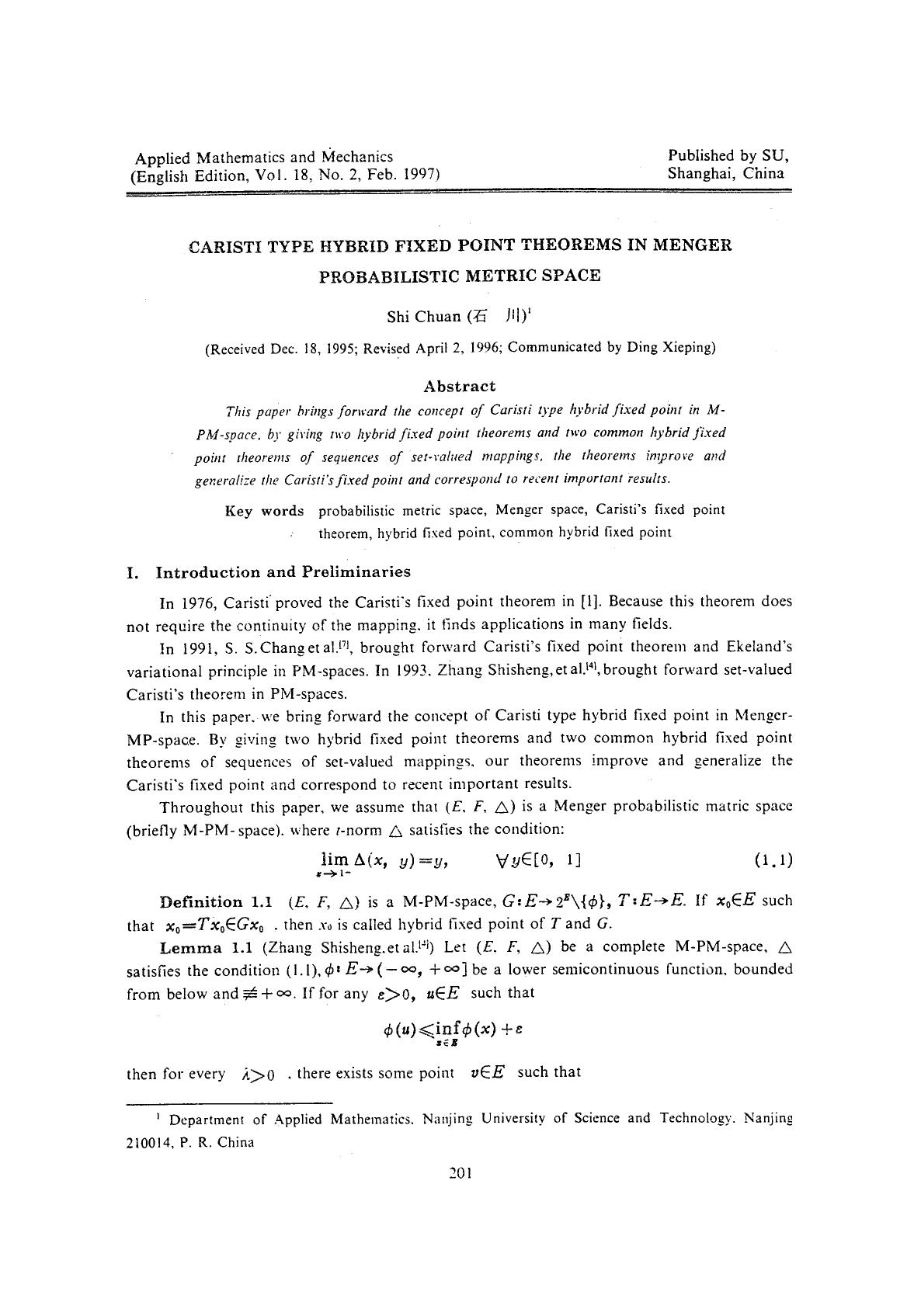 Caristi type hybrid fixed point theorems in menger probabilistic metric space by Unknown