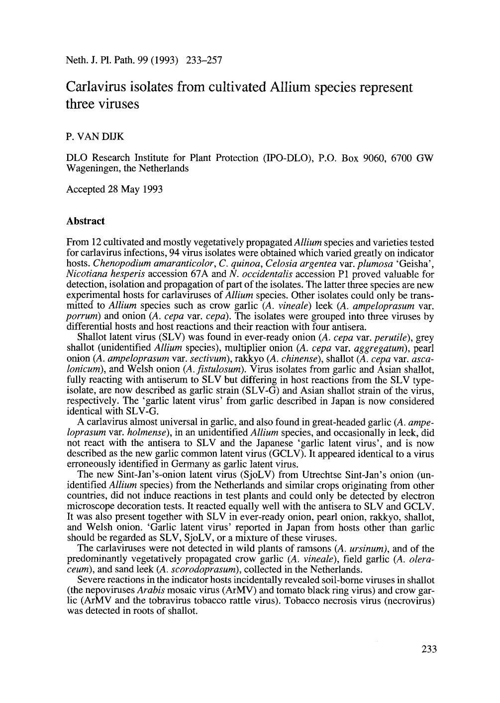 Carlavirus isolates from cultivated Allium species represent three viruses by Unknown