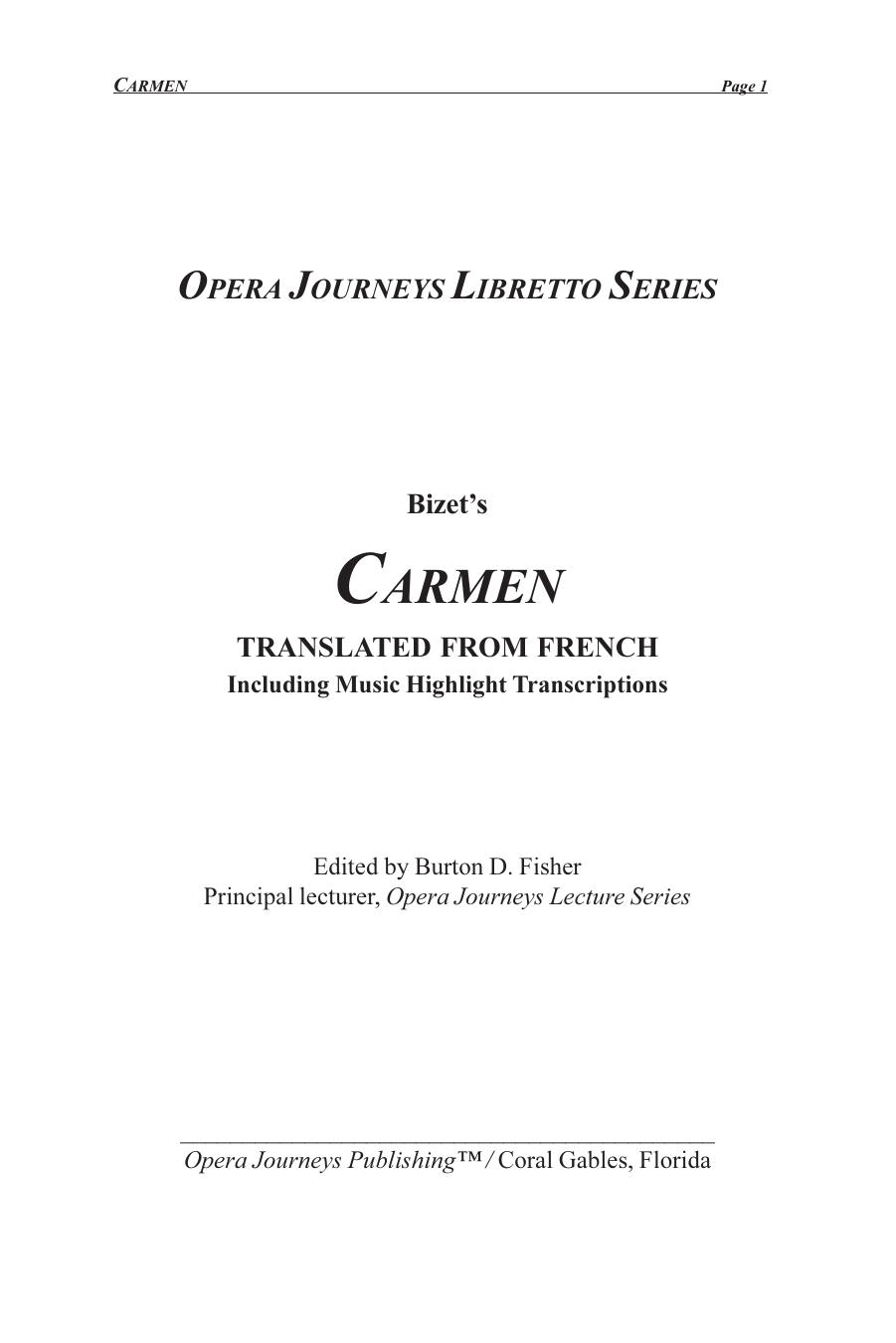 Carmen by Opera Journeys Libretto Series