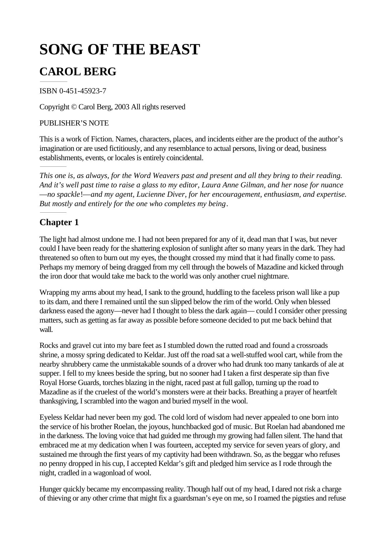 Carol Berg by Song of the Beast