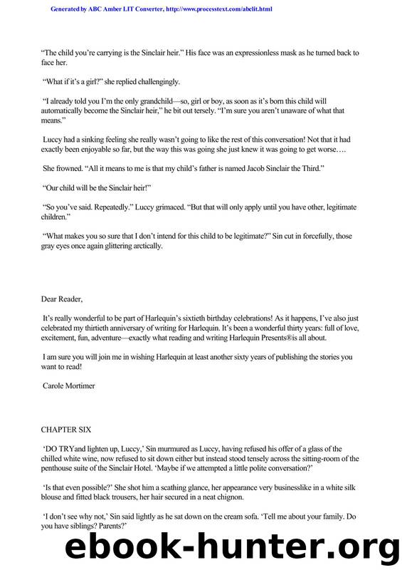 Carole Mortimer by Pregnant; the Billionaire's Baby
