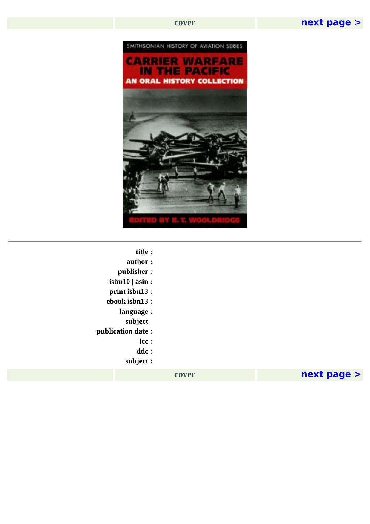 Carrier Warfare in the Pacific: An Oral History Collection (Smithsonian History of Aviation and Spaceflight Series) by E. T. Wooldridge