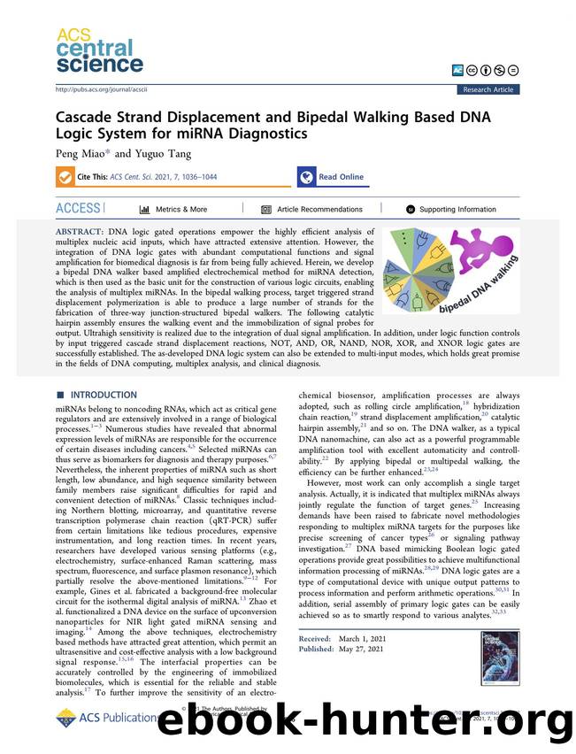 Cascade Strand Displacement and Bipedal Walking Based DNA Logic System for miRNA Diagnostics by Peng Miao (ORCID: g/0000-0003-3993-4778) & Yuguo Tang