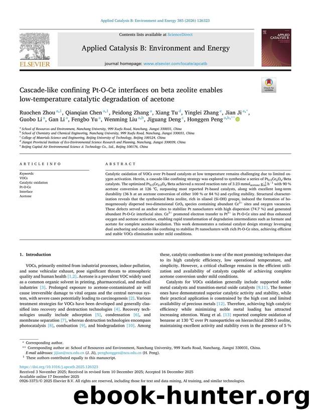 Cascade-like confining Pt-O-Ce interfaces on beta zeolite enables low-temperature catalytic degradation of acetone by unknow