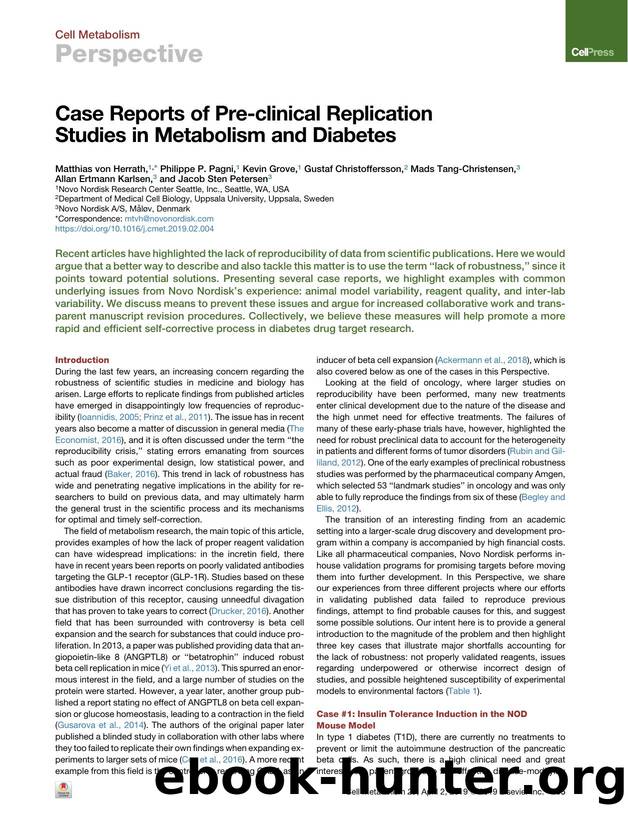 Case Reports of Pre-clinical Replication Studies in Metabolism and Diabetes by unknow