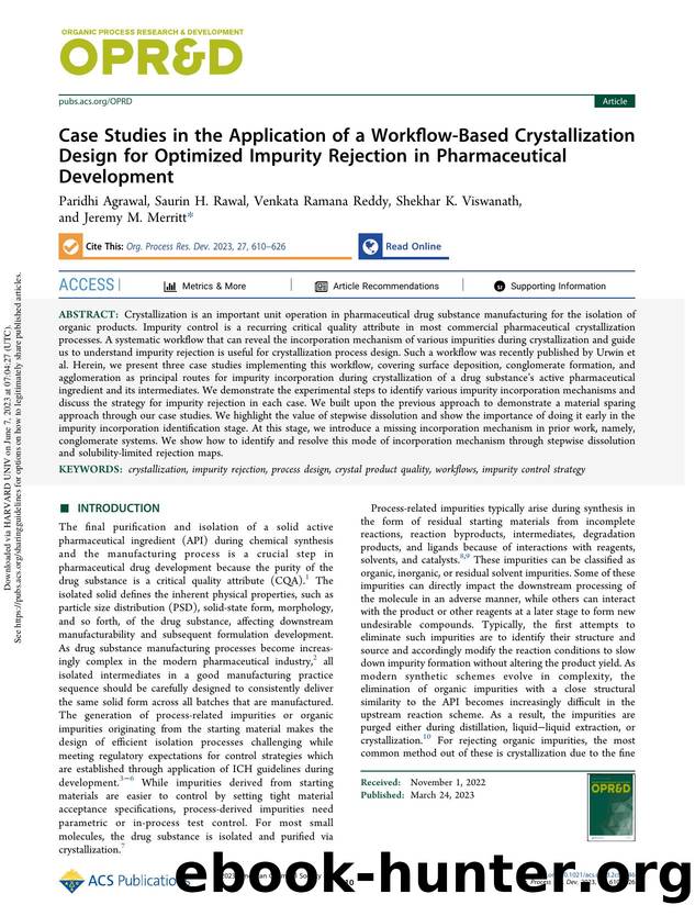 Case Studies in the Application of a Workflow-Based Crystallization Design for Optimized Impurity Rejection in Pharmaceutical Development by Paridhi Agrawal Saurin H. Rawal Venkata Ramana Reddy Shekhar K. Viswanath & Jeremy M. Merritt