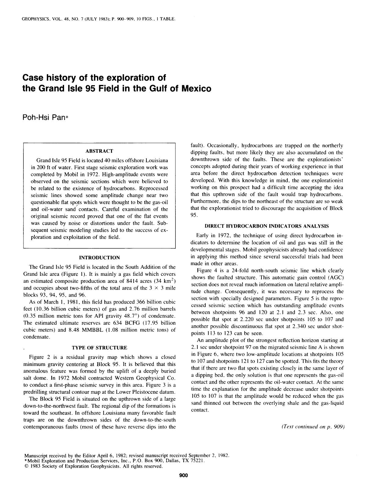 Case history of the exploration of the Grand Isle 95 Field in the Gulf of Mexico by Pan P. H