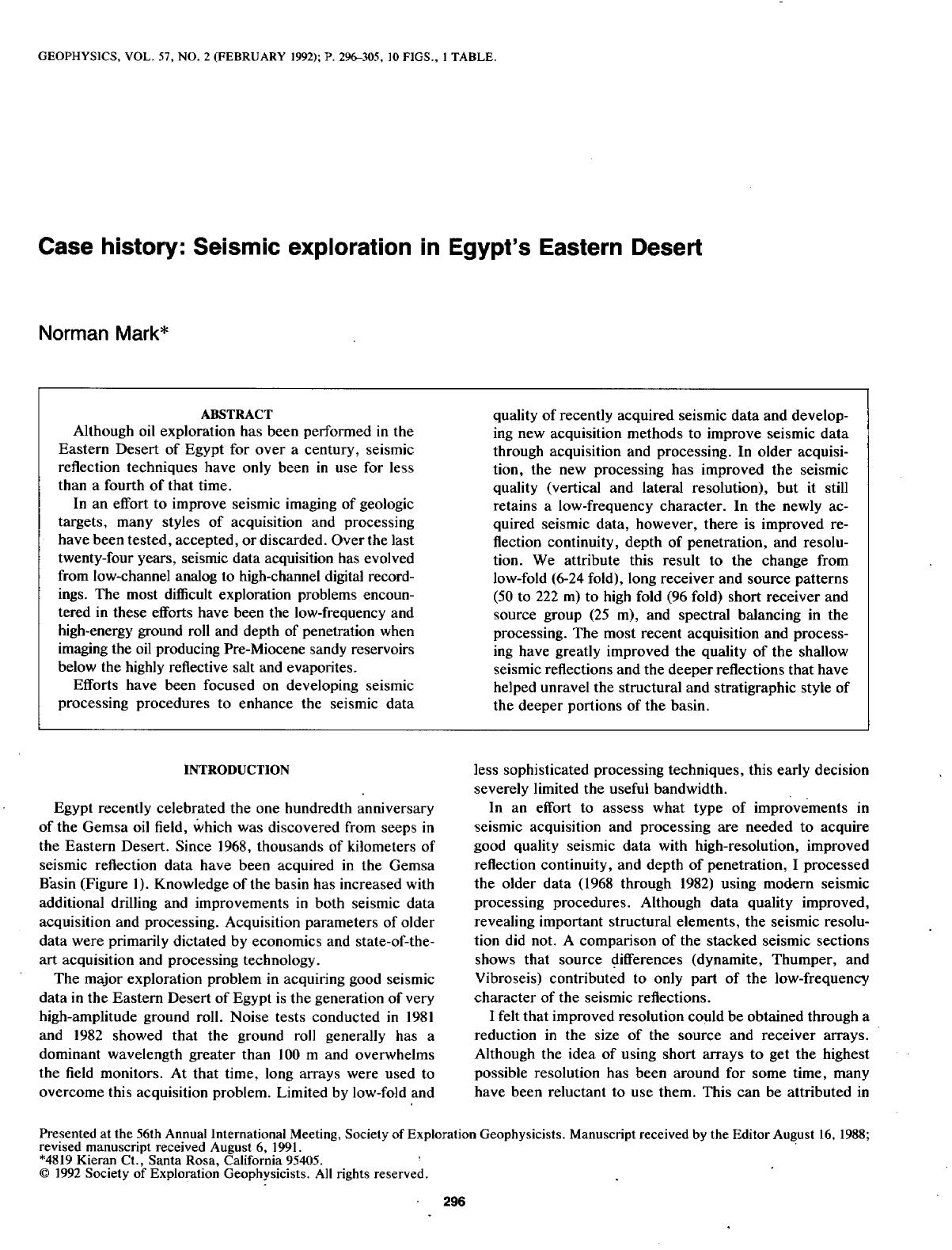 Case history: Seismic exploration in Egypt's Eastern Desert by Mark N