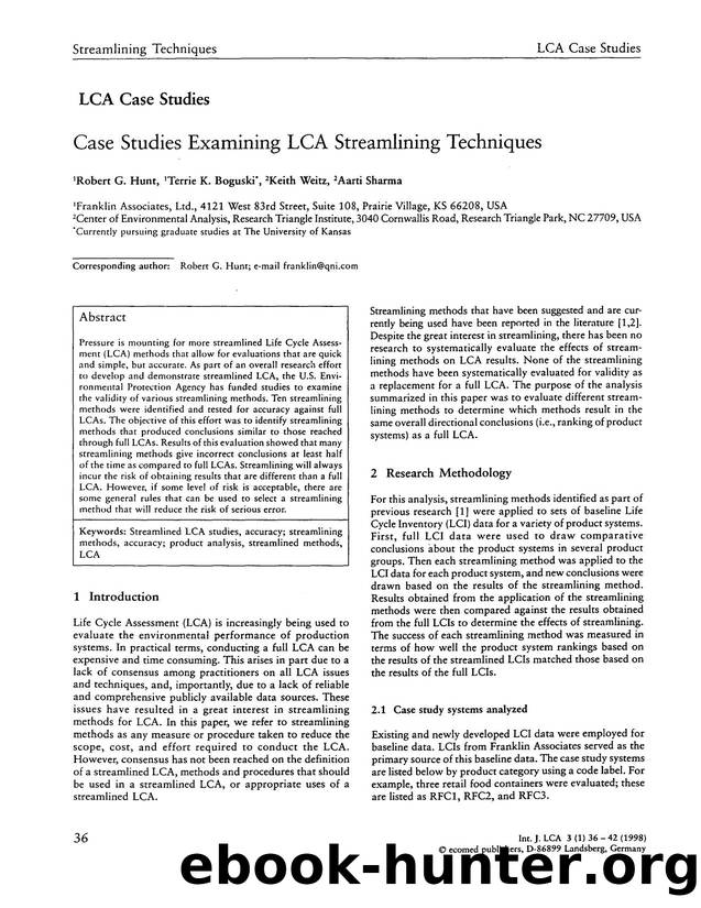 Case studies examining LCA streamlining techniques by Unknown