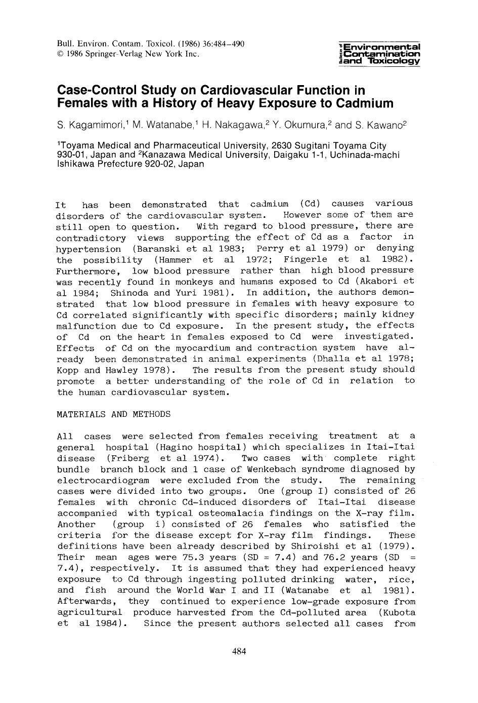 Case-control study on cardiovascular function in females with a history of heavy exposure to cadmium by Unknown