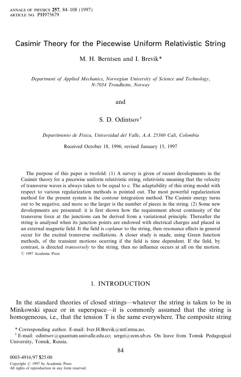 Casimir Theory for the Piecewise Uniform Relativistic String by Bernsten M. H. et al